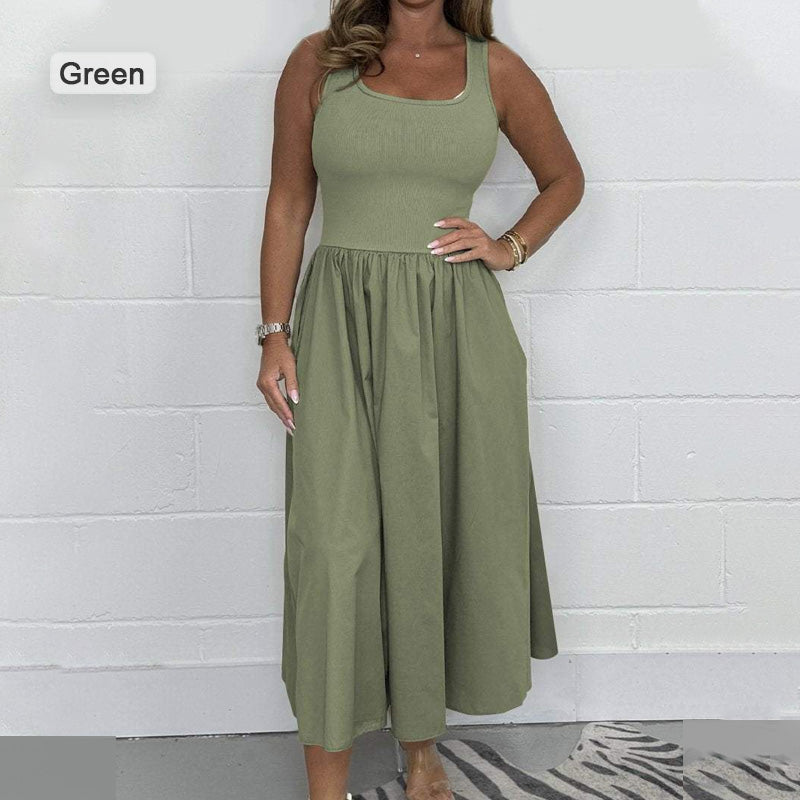 2025🌷Női alkalmi egyszínű egyszínű ujjatlan ruha