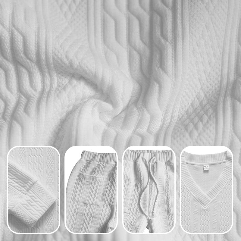 💥Korlátozott ideig 50% kedvezmény💥Férfi kétrészes V-nyakú pulóver és sportnadrág szett