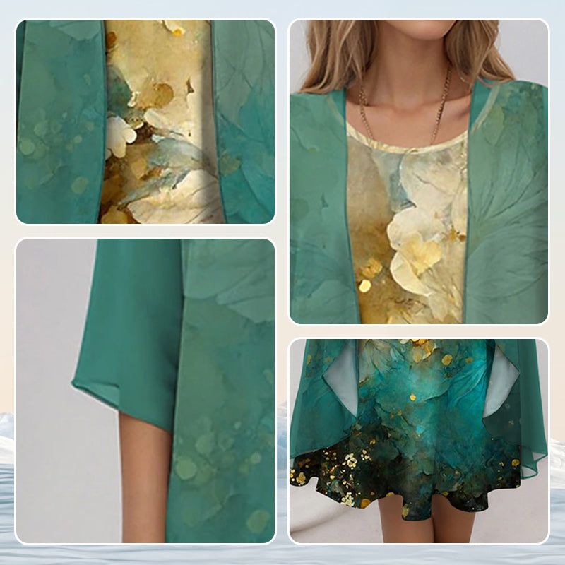 🔥👗Elegáns, kétrészes, virágmintás sifon ruhák