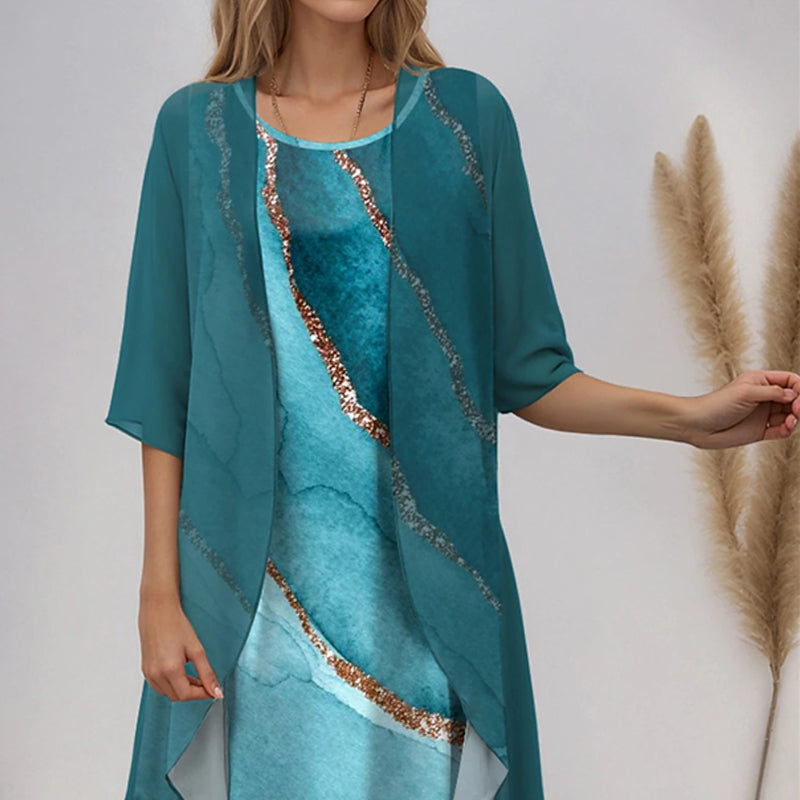 🔥👗Elegáns, kétrészes, virágmintás sifon ruhák