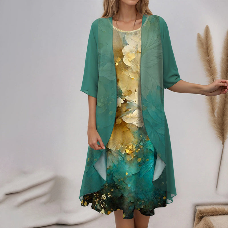 🔥👗Elegáns, kétrészes, virágmintás sifon ruhák