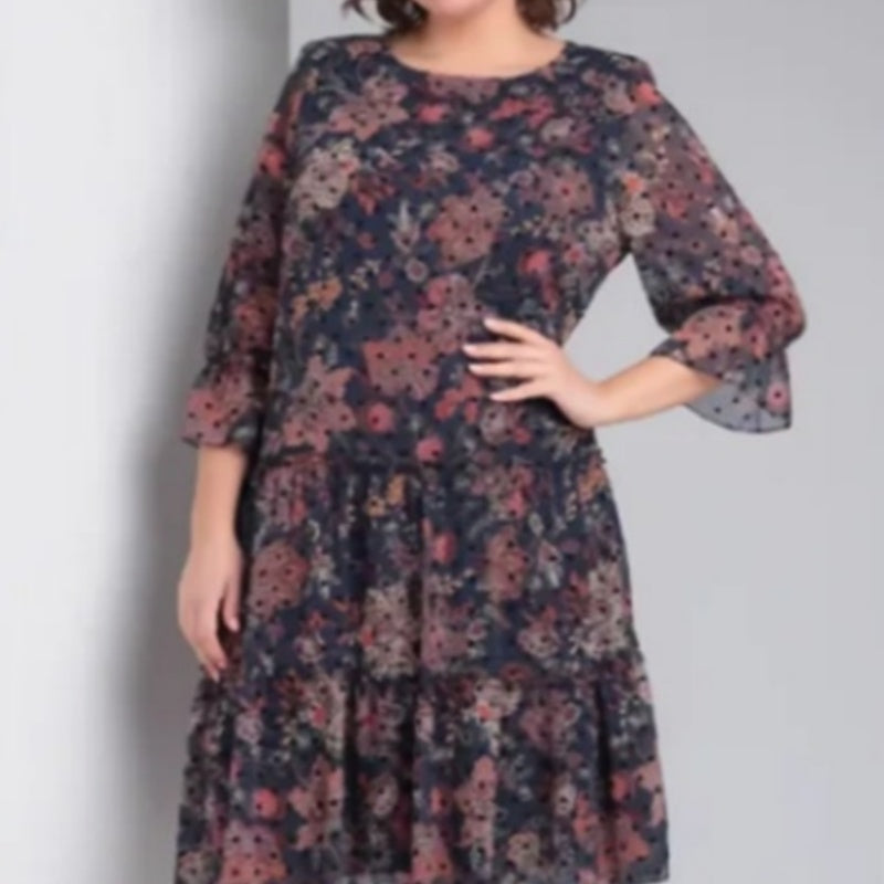 💐Női lezser kerek nyakú mintás ruha