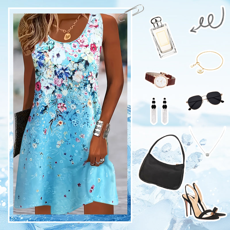 Női ujjatlan virágmintás nyári ruha