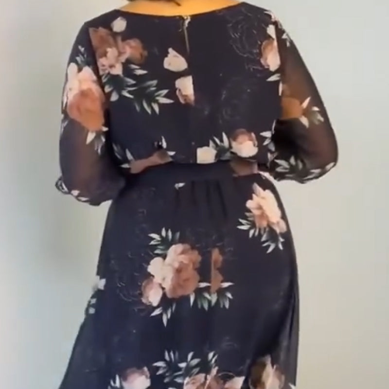 【S-4XL】🌺 Virágmintás, kerek nyakú ruha övvel