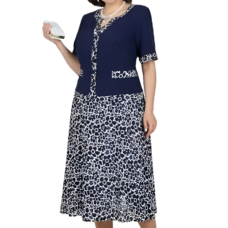 Elegáns, kétrészes, műszálas női ruha virágmintával