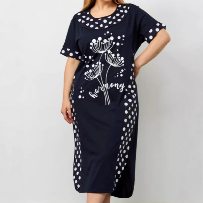 Női nyári, bő ruhák rövid ujjal és A-vonalú mintával