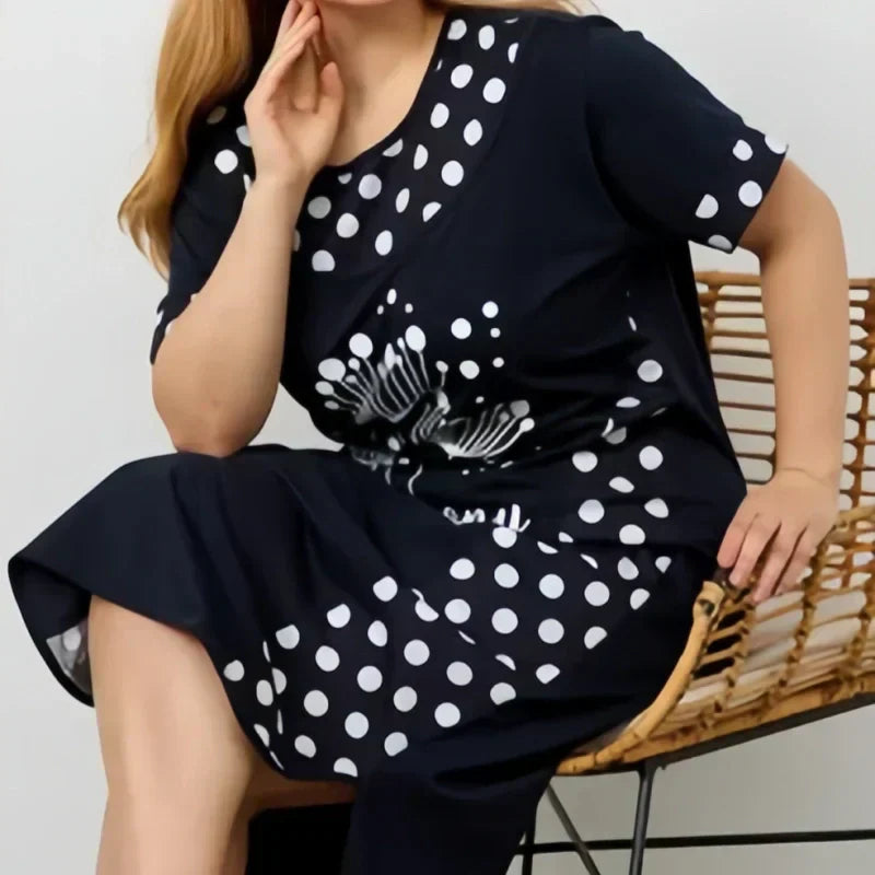 Női nyári, bő ruhák rövid ujjal és A-vonalú mintával