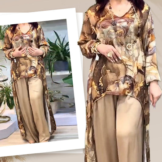 ❤️Női kétrészes szett trendi mintás felsővel és nadrággal