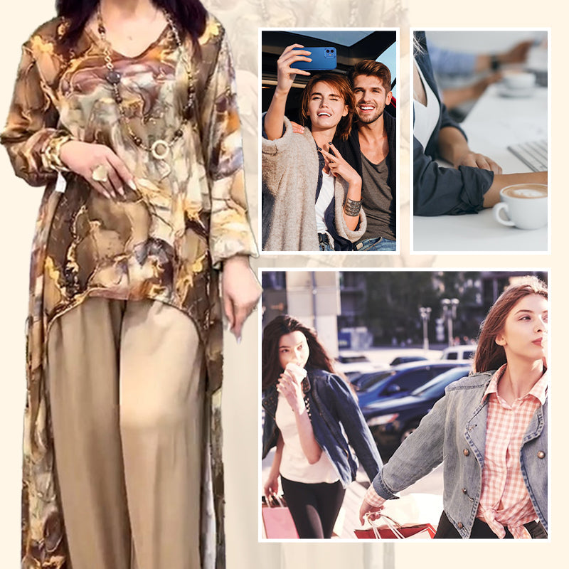 ❤️Női kétrészes szett trendi mintás felsővel és nadrággal