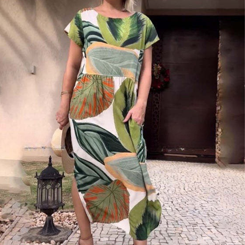 🌸 Nyomott oldalsó hasítékos, oldalsó hasítékos, rövid ujjú, rövid ujjú ruhák nőknek