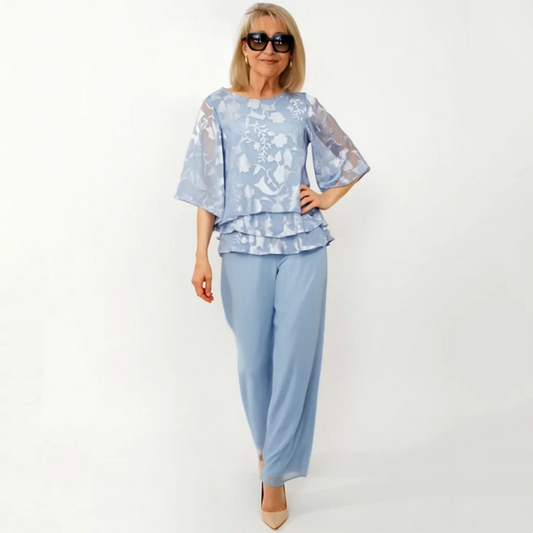 Elegáns női felsők megkötővel és bő nadrággal egy szettben