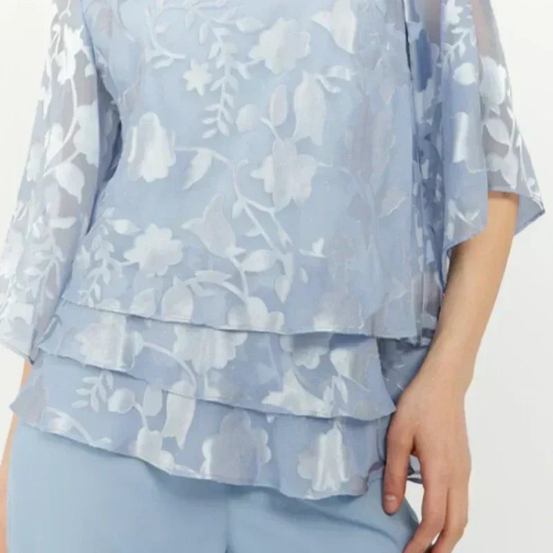 Elegáns női felsők megkötővel és bő nadrággal egy szettben