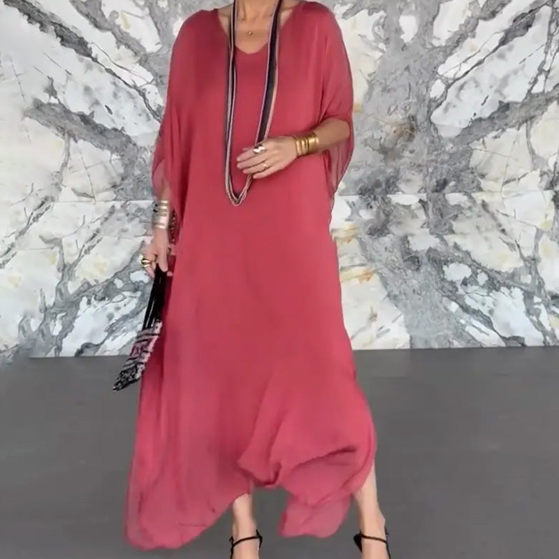 Női lélegző, laza V-nyakú maxi ruha