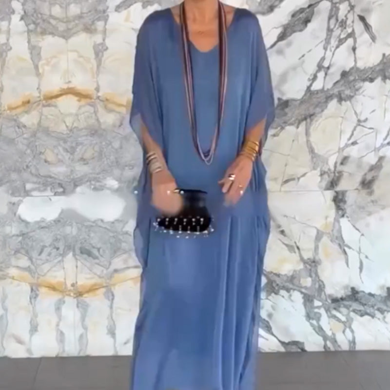 Női lélegző, laza V-nyakú maxi ruha