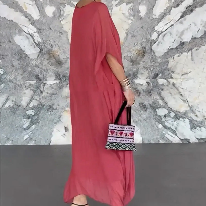 Női lélegző, laza V-nyakú maxi ruha