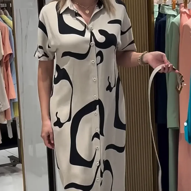 Női nyomtatott rövid ujjú hosszú ruha