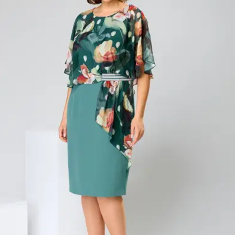 🌸 Elegáns virágmintás, kerek nyakkivágású ruhák nőknek