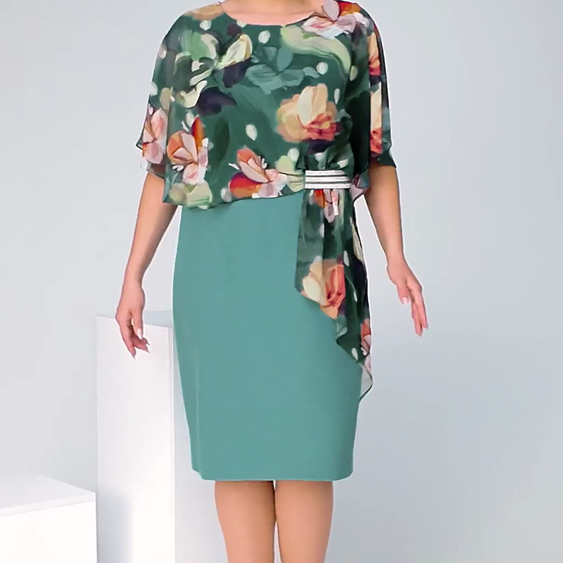 🌸 Elegáns virágmintás, kerek nyakkivágású ruhák nőknek