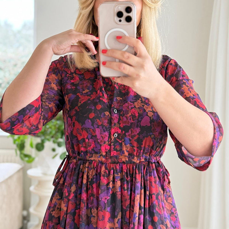 🌺 Női elegáns, mintás, laza maxi ruha