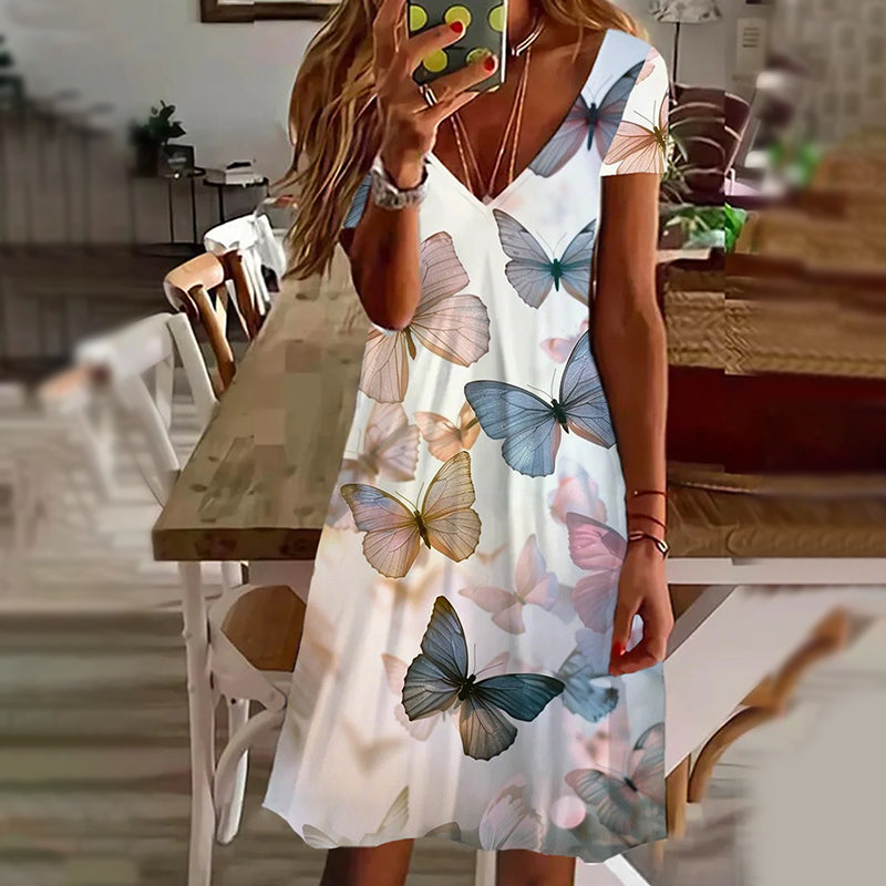 Elegáns női mintás V-nyakú ruhák