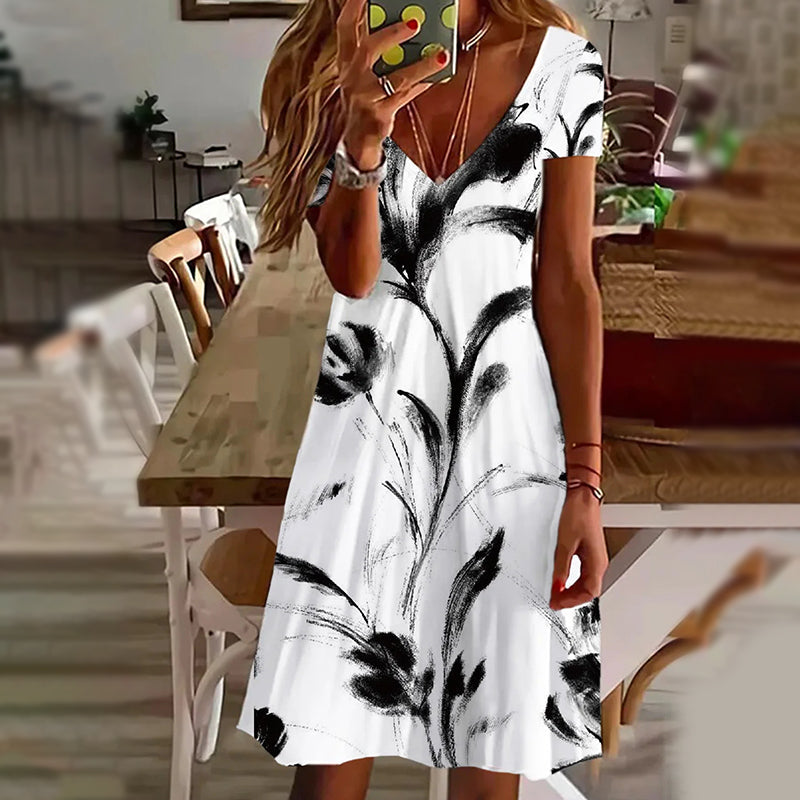 Elegáns női mintás V-nyakú ruhák