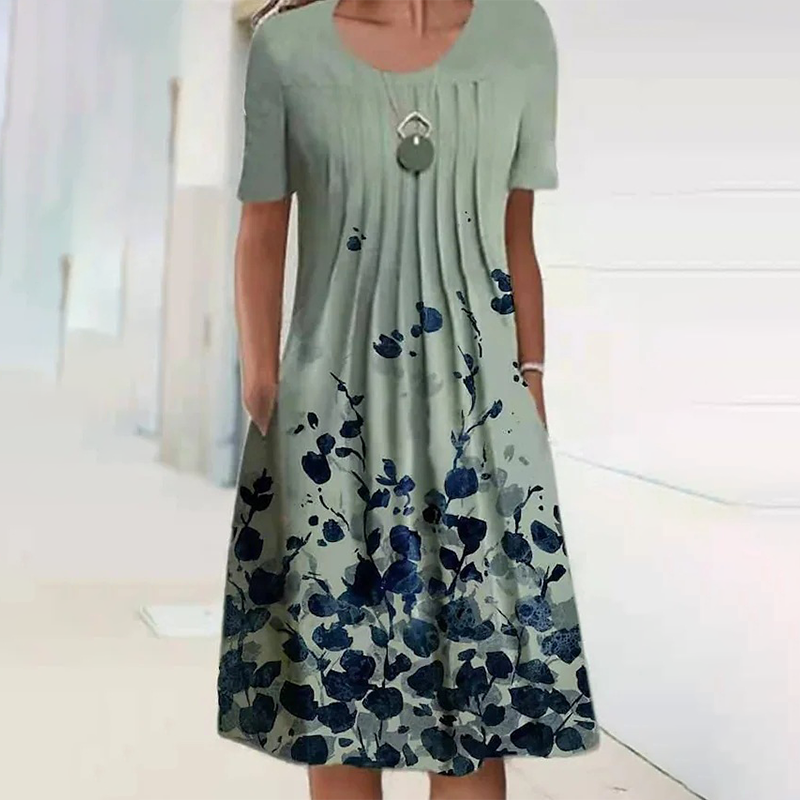 【S-3XL】👗Virágos ruha kerek nyakkivágással