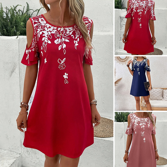 🌼【S-2XL】Virágmintás midi ruha kivágott ujjakkal