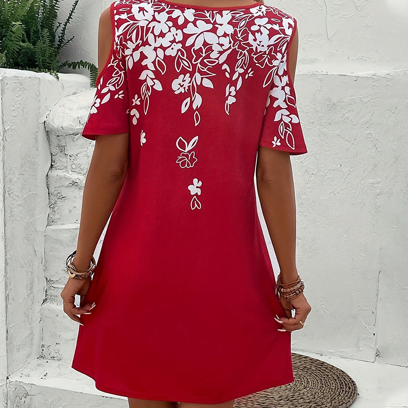 🌼【S-2XL】Virágmintás midi ruha kivágott ujjakkal