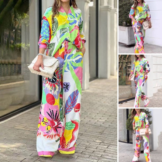 💖Kétrészes női szett laza, élénk mintával