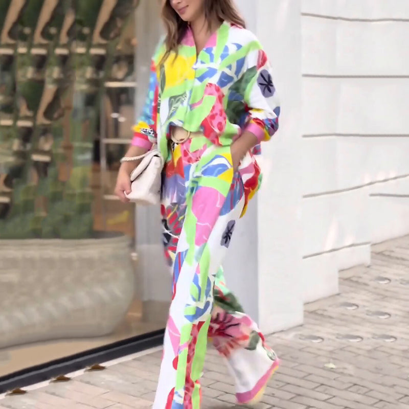 💖Kétrészes női szett laza, élénk mintával