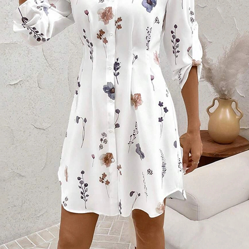 【S-XL】🌸Elegáns virágos nyomtatott hosszú ujjú A vonalú ing ruha