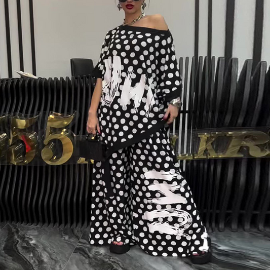 2 részes szett: túlméretezett felső és bő szárú nadrág nőknek