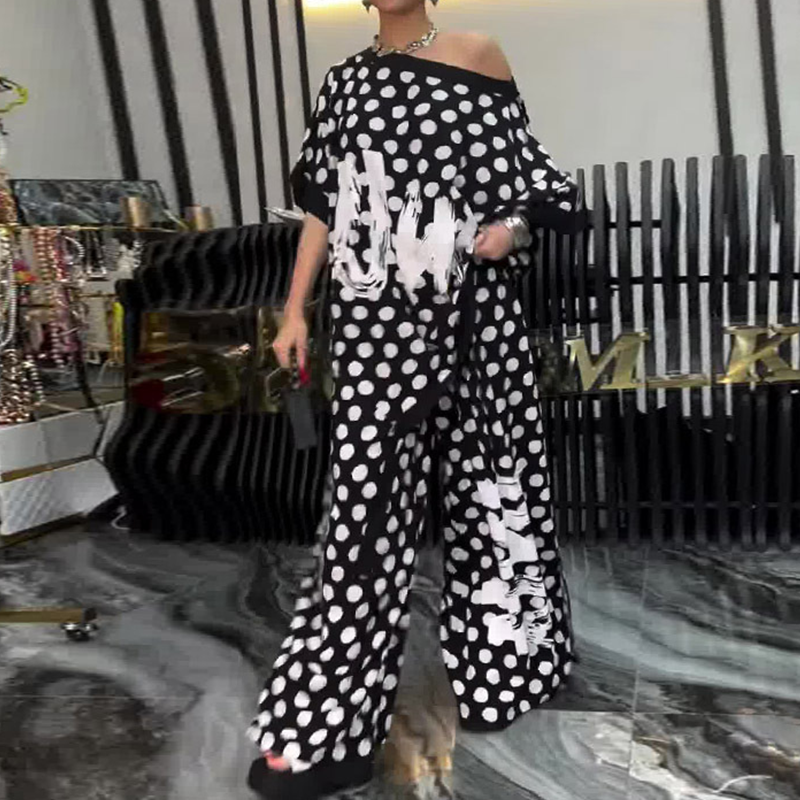 2 részes szett: túlméretezett felső és bő szárú nadrág nőknek