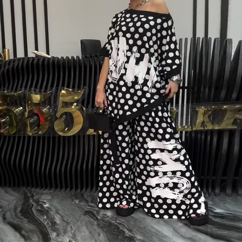 2 részes szett: túlméretezett felső és bő szárú nadrág nőknek