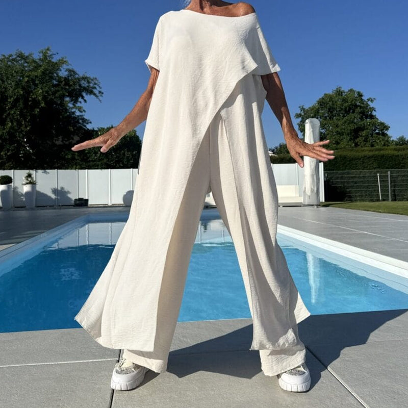 🌸Egyszínű, váll nélküli felső és nadrág szett