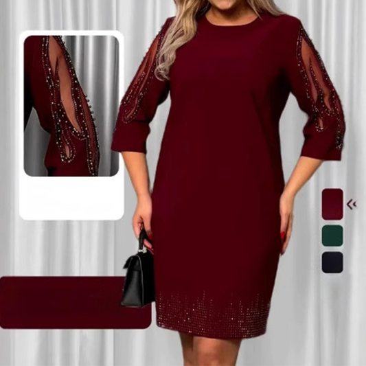 ✨Hétnegyedes ujjú, strasszos csipkével díszített ruha