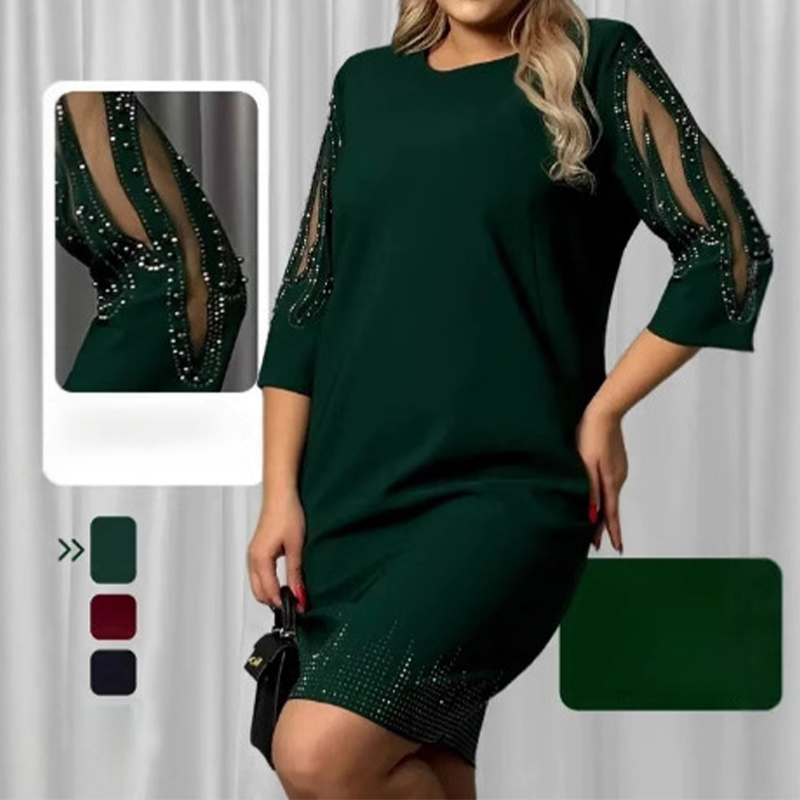 ✨Hétnegyedes ujjú, strasszos csipkével díszített ruha