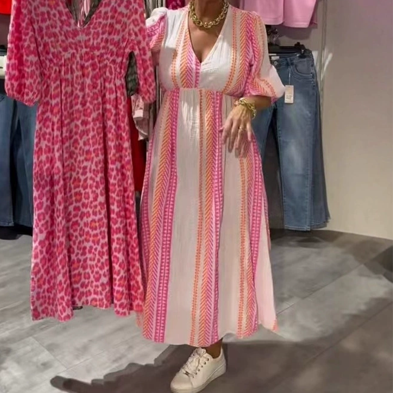 Női mintás V-nyakú ruha