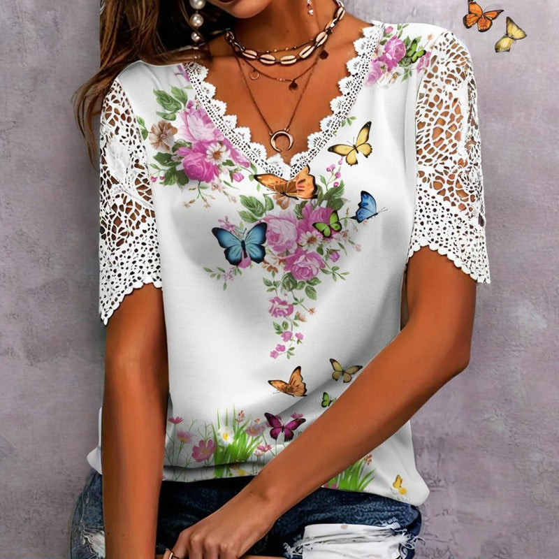 Nyomott csipke rövid ujjakkal