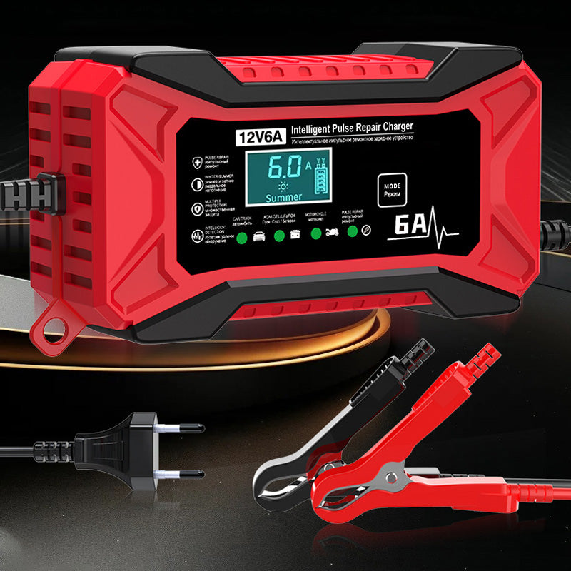 🔥 Intelligens akkumulátortöltő autóhoz és motorkerékpárhoz-220 V – EU-csatlakozó 🚗⚡