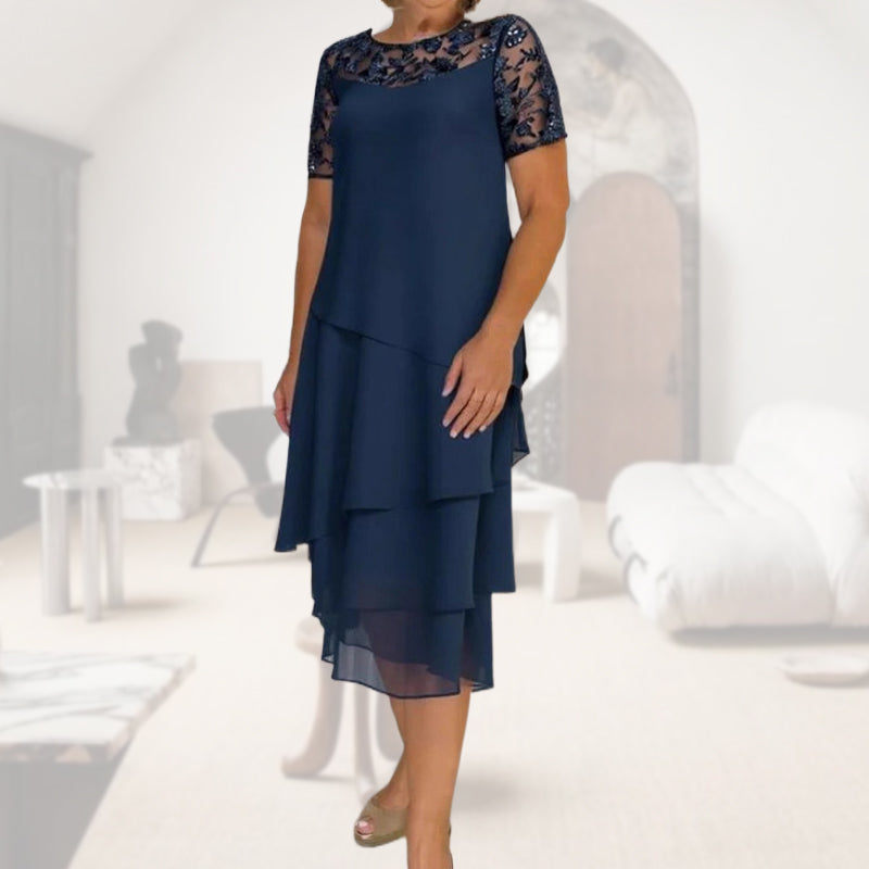 💖 [S-3XL] 👗✨️ Női Réteges Háló A-vonalú Midi Ruha