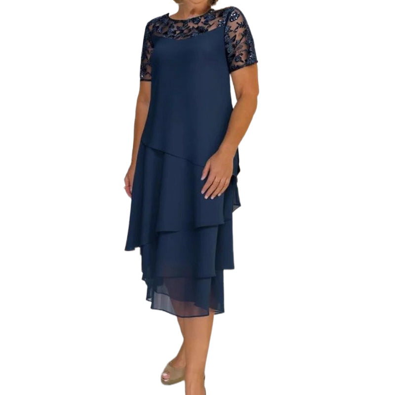 💖 [S-3XL] 👗✨️ Női Réteges Háló A-vonalú Midi Ruha