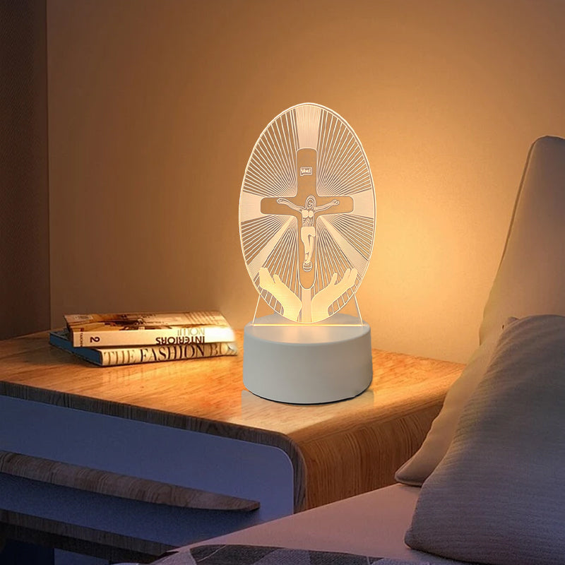 🌙 Béke és hit egyetlen fényben – 3D éjjeli lámpa Jézussal