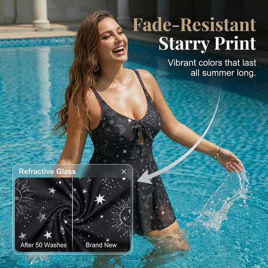 👙 Csillagászati mintás fürdőruha – Karcsúsító, egyrészes fürdőruha, állítható nyakkivágással, bélelés nélkül 🌟