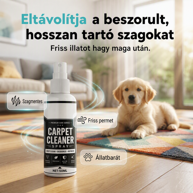 ⚡ Ipari hatékonyság, azonnali eredmény🧹 Szőnyegmélytisztító spray – mikrobuborék-technológia + anyagbarát | Szőnyegekhez, kanapékhoz és autó belső teréhez alkalmas, semlegesíti a kellemetlen szagokat ✨